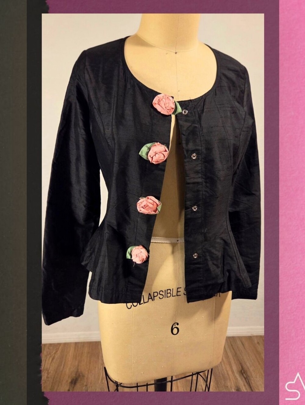 Betsey Johnson Luxe Early 90s Rockabilly Coquette Silk Rosette Blazer (Petite)